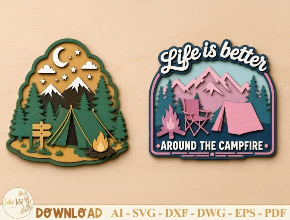 Download 3D Layered Camping SVG Bundle - Camping Collection