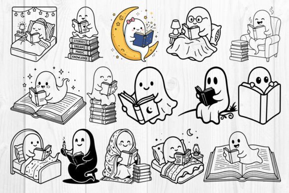 Download Ghost Reading Books SVG Bundle - Books svg bundle Collection