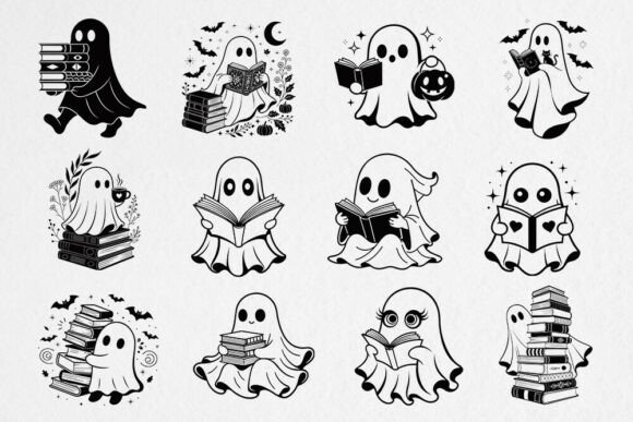 Download Ghost Reading Books SVG Bundle Halloween - Books svg bundle Collection