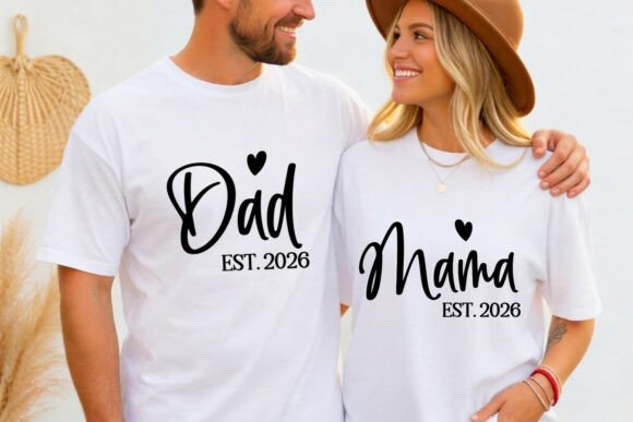 Download Dad Mama EST 2026 Matching Couple Shirts - Couple shirts Collection